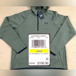 NEW..MEN MEDIUM UNDER ARMOUR HALF ZIP UNSTOPPABLE FLEECE HOODIE (MARINE GREEN)